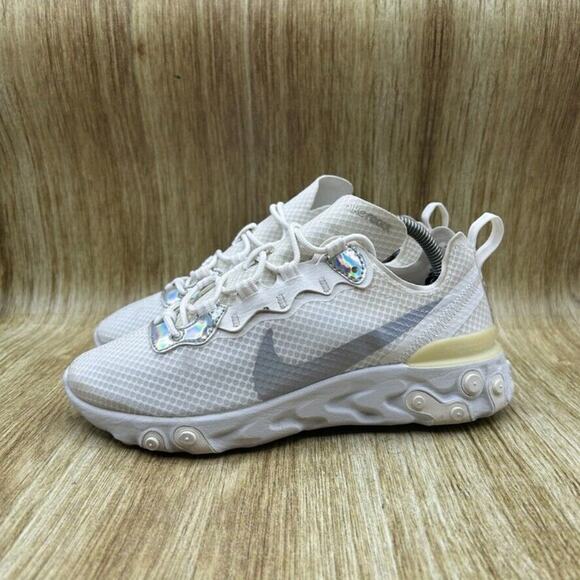 Nike React Element 55 Women's Size 6.5 White Iridescent Running Shoes CN0147-100 - Picture 3 of 9